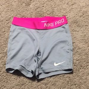 Nike Pro grey shorts with pink band